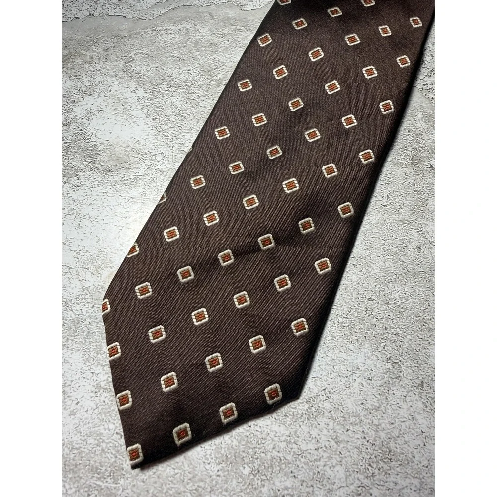 Christian Dior Polyester Satin Tie Mens One Size Brown Geometric Embroidered VTG